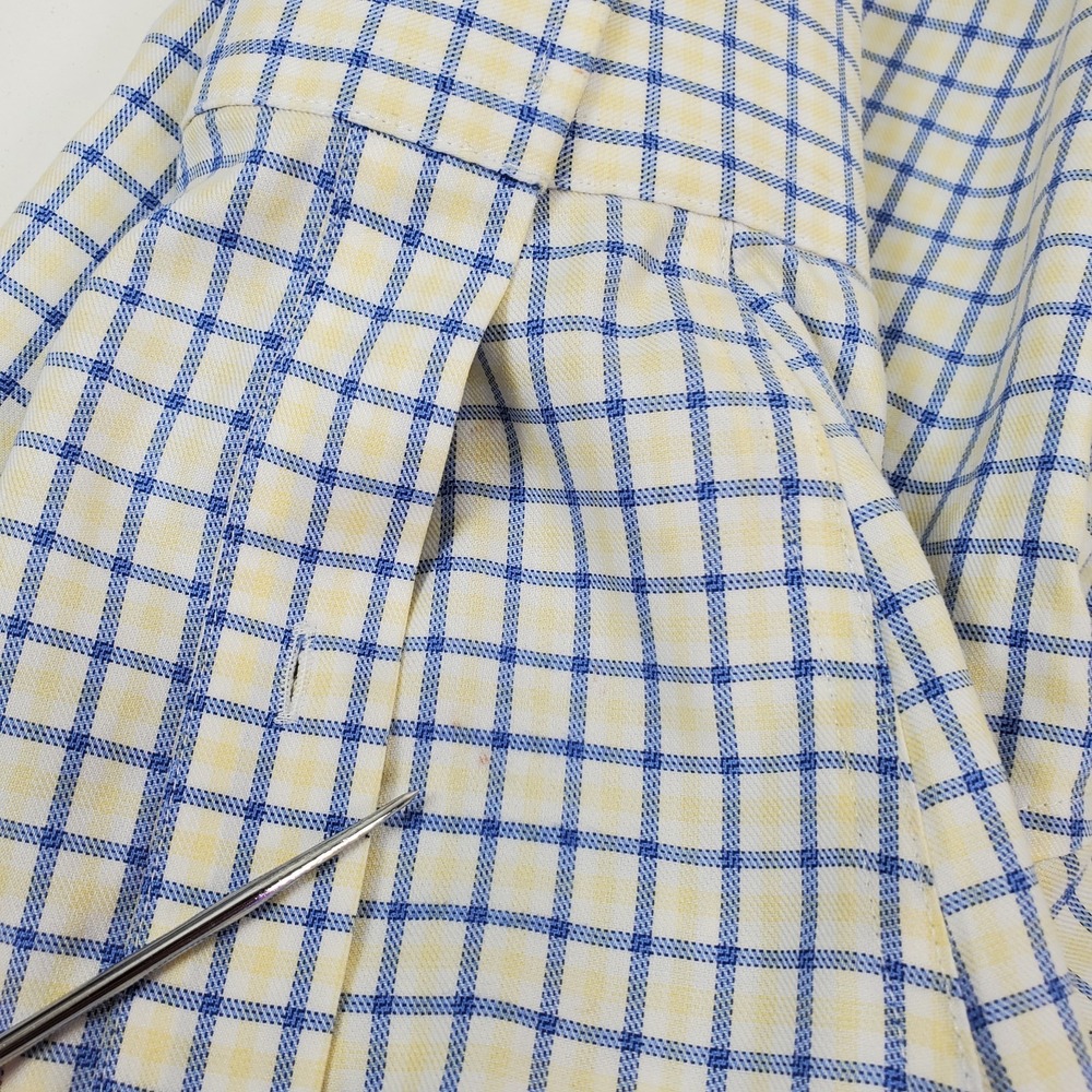 HATHAWAY Men's Size Large Non-Iron Yellow Blue Check Button Down *Read* - Picture 12 of 12